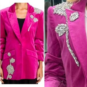 Cinq à Sept Glass Rose Chenille Velvet Blazer Jacket in Plum Radish NWT